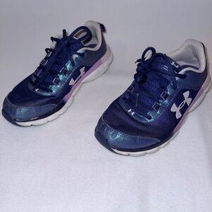 Under Armour Kids Rush Blue Shimmer Sneakers 4.5Y 1273257-417 Gently Used!